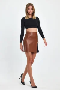 Ceylen Lace Detay Leather Skirt - Image 6