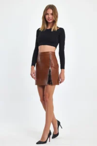 Ceylen Lace Detay Leather Skirt - Image 7