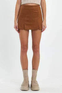 Ceylen Double Slit Suede Shorts Skirt