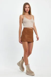 Ceylen Double Slit Suede Shorts Skirt - Image 5