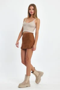 Ceylen Double Slit Suede Shorts Skirt - Image 6