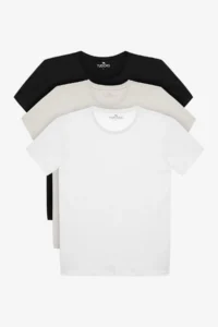 Tudors Unisex Pack of 3 Black-White-Stone Color Slim Fit Narrow Cut 100% Cotton Crew Neck T-Shirt