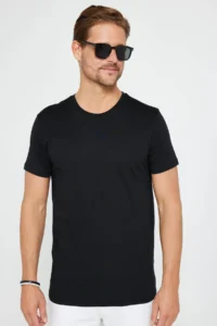 Tudors Unisex Pack of 3 Black-White-Stone Color Slim Fit Narrow Cut 100% Cotton Crew Neck T-Shirt - Image 4