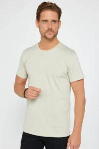 Tudors Unisex Pack of 3 Black-White-Stone Color Slim Fit Narrow Cut 100% Cotton Crew Neck T-Shirt - Image 7