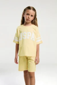 US Polo Assn. Premium Yellow Girls' T-Shirt Shorts Set - Image 2