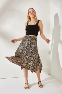 Olalook Women's Leopard Mink Asymmetrical Patterned Skirt - Image 2