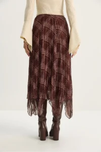 Bianco Lucci Women's Plaid Patterned Wrinkle Effect Lined Midi Chiffon Skirt - Image 8