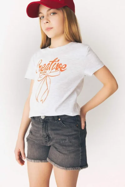 DeFacto Crew Neck Printed Short Sleeve T-Shirt Girl