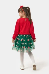 Minipodyum Girl's Christmas Dress with Bow Collar and Crown Gift - Image 3