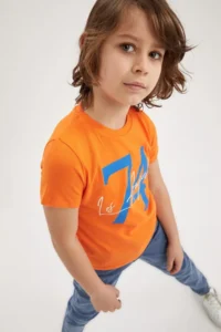 DeFacto Boys' Orange Text Printed Short Sleeve T-Shirt - Image 5