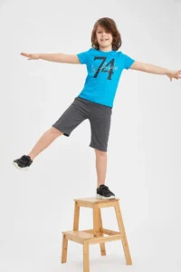 DeFacto Boy's Turquoise Text Printed Short Sleeve T-Shirt - Image 2