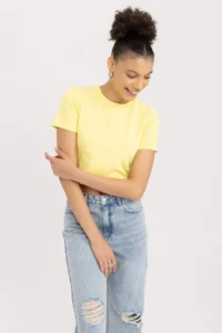 DeFacto Cool Fitted Basic Short Sleeve Crop T-Shirt - Image 3