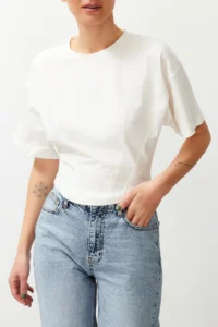 TRENDYOLMİLLA White Crop Knitting T-Shirt