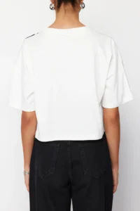 Edit by Trendyol White Regular Knitting T-Shirt - Image 4