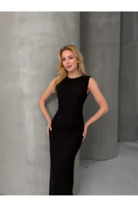 Cool & Sexy Sleeveless Crew Neck slit LONG Dress Black - Image 6