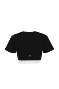 TRENDYOLMİLLA Black White 100% Cotton 2 Layer Reflective Printed Crop Knitting Sports T-Shirt - Image 8