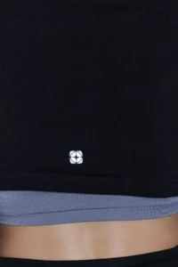 TRENDYOLMİLLA Black Gray Melange 100% Cotton 2 Layer Reflective Printed Crop Knitting Sports T-Shirt - Image 5