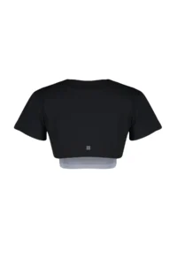 TRENDYOLMİLLA Black Gray Melange 100% Cotton 2 Layer Reflective Printed Crop Knitting Sports T-Shirt - Image 8