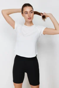TRENDYOLMİLLA White Reflector Print Detailed Knitting Sports T-Shirt - Image 3