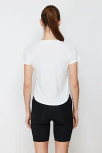TRENDYOLMİLLA White Reflector Print Detailed Knitting Sports T-Shirt - Image 6