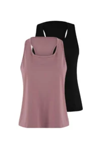 TRENDYOLMİLLA Black-Dusty Rose 2 Sets Micro Material Knitting Sports T-Shirt - Image 11