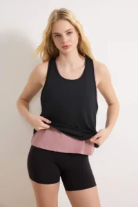 TRENDYOLMİLLA Black-Dusty Rose 2 Sets Micro Material Knitting Sports T-Shirt - Image 6