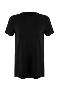 TRENDYOLMİLLA Black Micro Material Slit Detailed Knitting Sports T-Shirt - Image 5