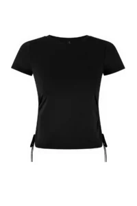 TRENDYOLMİLLA Black Shirred Binding Detailed Micro Material Knitting Sports T-Shirt - Image 5