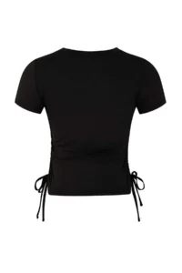 TRENDYOLMİLLA Black Shirred Binding Detailed Micro Material Knitting Sports T-Shirt - Image 7