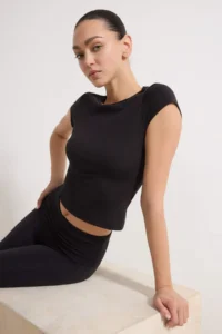 TRENDYOLMİLLA Black Soft Brushed Material Knitting Sports T-Shirt - Image 2