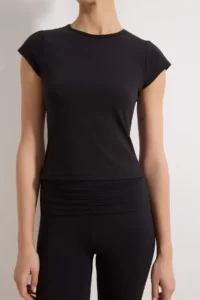 TRENDYOLMİLLA Black Soft Brushed Material Knitting Sports T-Shirt - Image 3