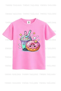 twins tailors Pack of 3 Purple-Fuchsia-Pink Girls' T-Shirts with Donat and Selfie Bear Printed - Image 4