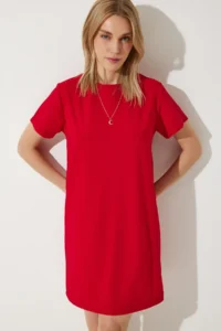 Happiness İstanbul Women's Red Crew Neck Basic Crepe Dress - Image 2