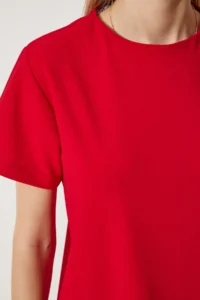 Happiness İstanbul Women's Red Crew Neck Basic Crepe Dress - Image 3
