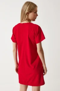 Happiness İstanbul Women's Red Crew Neck Basic Crepe Dress - Image 4
