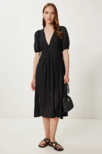 Happiness İstanbul Women Black Cellular Summer Midi Knitting Dress