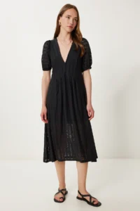 Happiness İstanbul Women Black Cellular Summer Midi Knitting Dress - Image 3