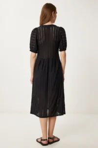 Happiness İstanbul Women Black Cellular Summer Midi Knitting Dress - Image 5