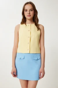 Happiness İstanbul Women's Sky Blue Pocket Detailed Mini Woven Skirt