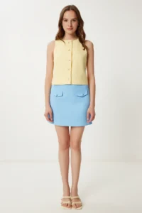 Happiness İstanbul Women's Sky Blue Pocket Detailed Mini Woven Skirt - Image 2