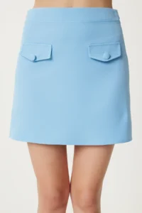 Happiness İstanbul Women's Sky Blue Pocket Detailed Mini Woven Skirt - Image 3