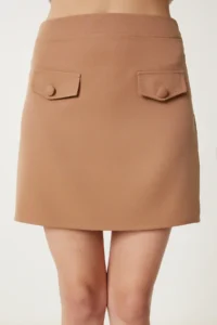 Happiness İstanbul Women Camel Pocket Detail Mini Weaving Skirt - Image 3