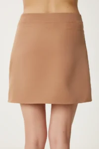 Happiness İstanbul Women Camel Pocket Detail Mini Weaving Skirt - Image 4