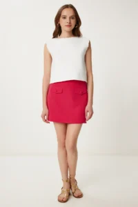 Happiness İstanbul Women's Dark Pink Pocket Detailed Mini Woven Skirt