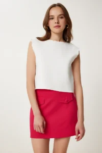 Happiness İstanbul Women's Dark Pink Pocket Detailed Mini Woven Skirt - Image 2