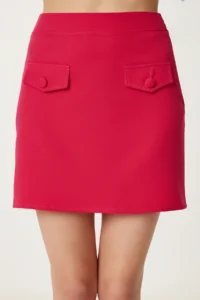 Happiness İstanbul Women's Dark Pink Pocket Detailed Mini Woven Skirt - Image 3