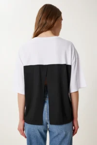 Happiness İstanbul Women's White Floral Detailed Backless Knitted T-Shirt - Image 5