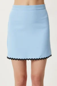 Happiness İstanbul Women's Sky Blue Contrast Stitched Mini Woven Skirt - Image 4
