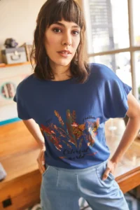 Olalook Women's Midnight Blue Furry Printed T-Shirt - Image 2