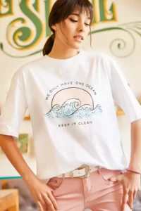 Olalook Women White Ocean T-shirt - Image 2